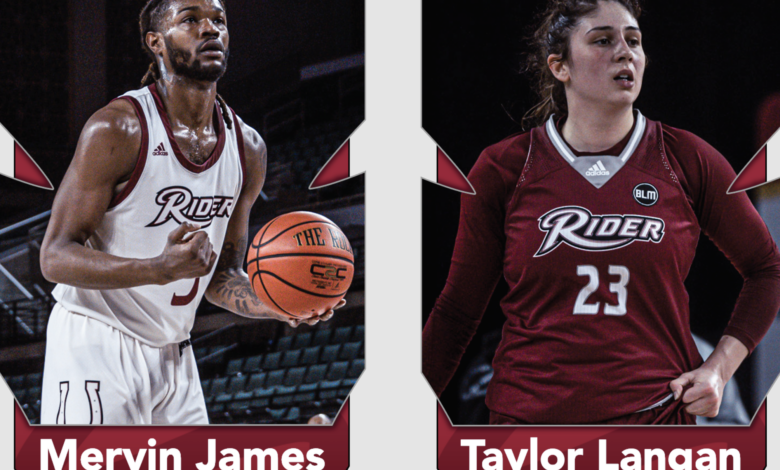 Redshirt senior forward Mervin James and graduate student guard Taylor Langan are your The Rider news players of the year. Graphics by Eric Buckwalter/The Rider News